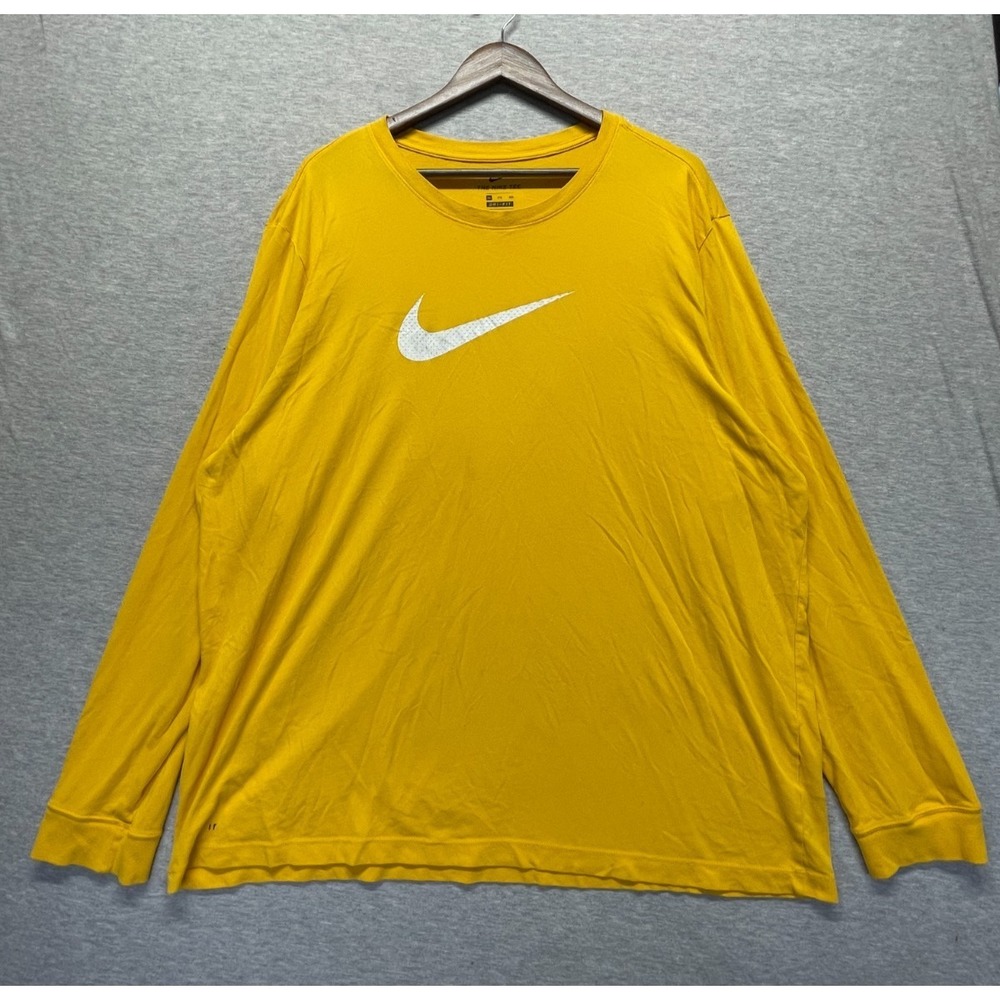 Nike Dri-Fit Shirt Mens 3XL Mustard Yellow Cotton Logo Gym & Training Athleisure